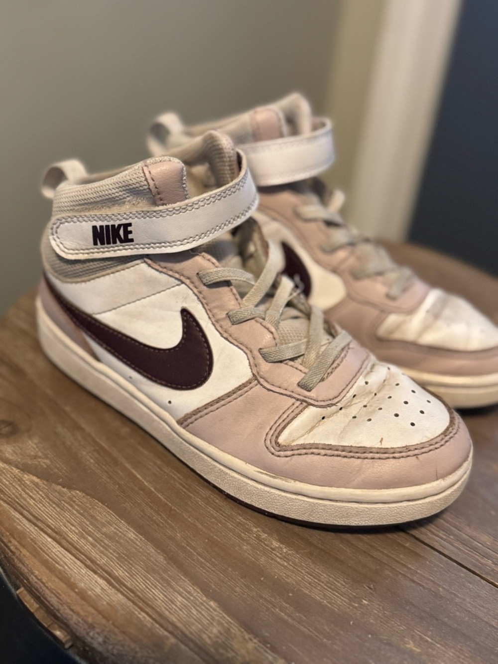 Nike Girls Court Borough High-Top Sneakers in Violet and Burgundy